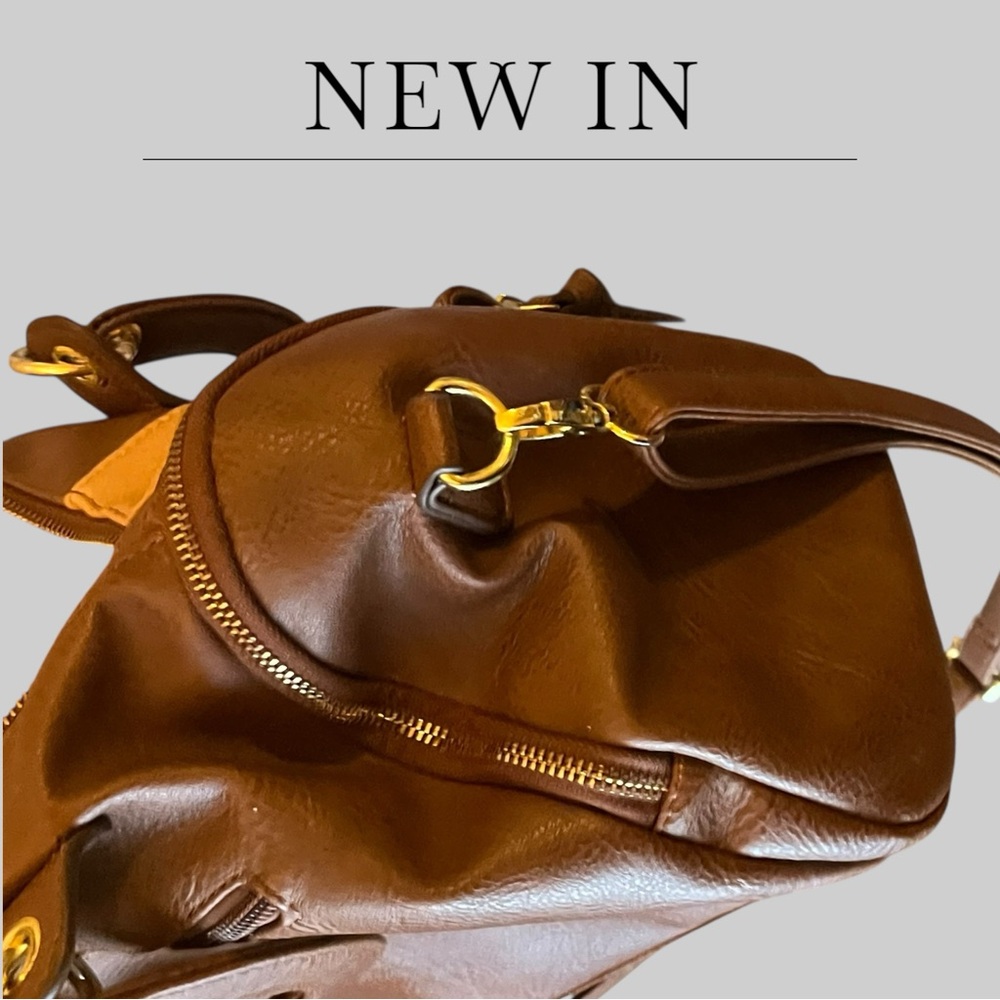 Adrienne Vittadini Brown Tan Satchel with Gold Accents - Picture 4 of 10